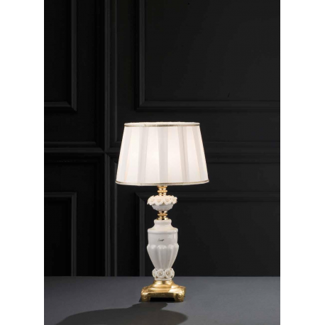 Lampe de Table en laiton doré à la feuilles d'or et porcelaine de Limoges pour hôtel ou château Design Fanny