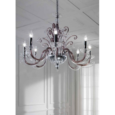 Lustre chandelier en cristal fabriqué main pour hôtel ou château Design Greta 8 Lumières