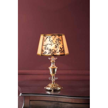 Lampe de Table en Laiton doré aux feuilles d'or et d'argent, et cristal pour hôtel ou château Design Sonia